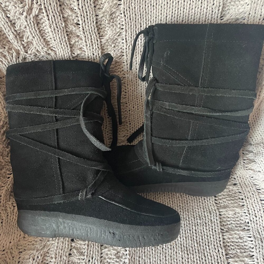 Steger Mukluks Klondike Black Suede Leather Winter Boots Women's Size 6+